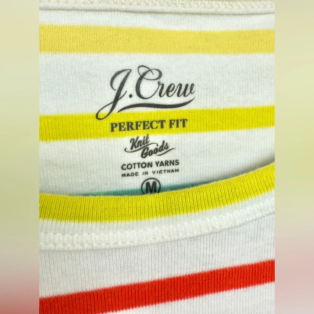 J Crew Perfect Fit Knit Good Vibrant Striped T-shirt Women’s Medium 100% Cotton - Picture 2 of 5